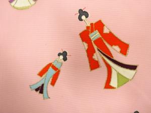 アンティーク　塩瀬　姉さん人形模様名古屋帯